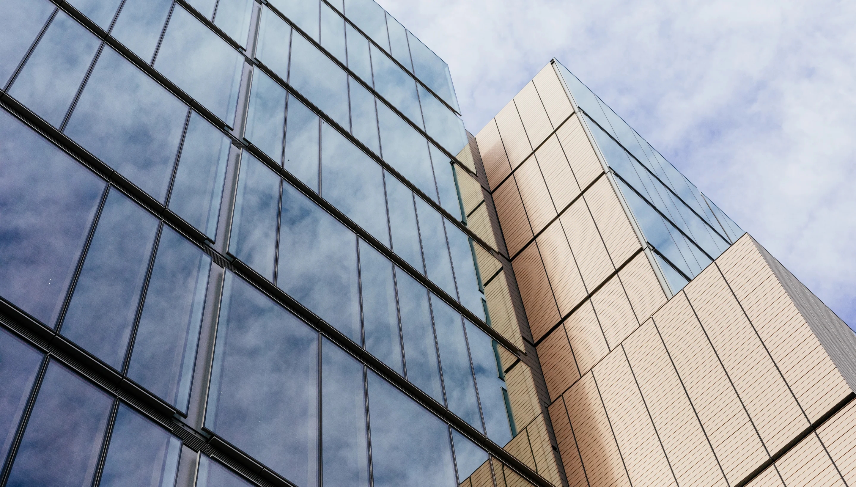 Street view of architectural building with glass front