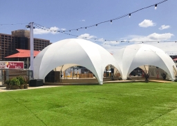 Outdoor tent set-up in a courtyard